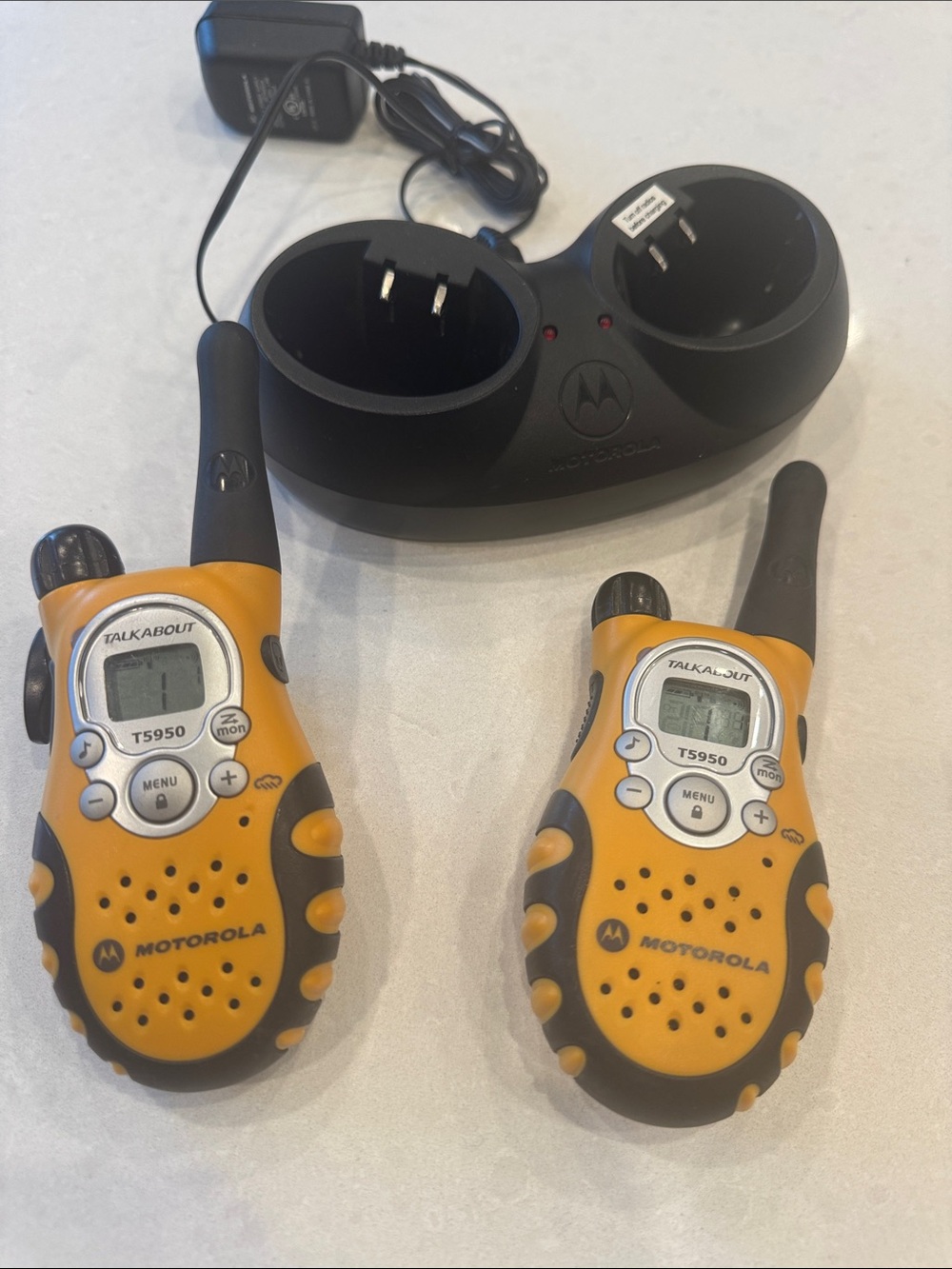 Motorola T5950 Orange and Black Twin Walkie Talkies with Dual Charger